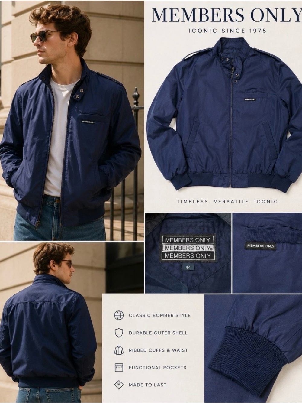 Members Only Navy Lightweight Bomber Jacket